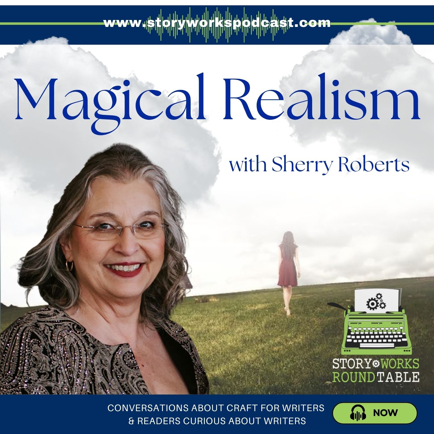 SWRT 355 Magical Realism with Sherry Roberts Alida Winternheimer & Catherine Lyon, authors, stand before a bookcase full of books.