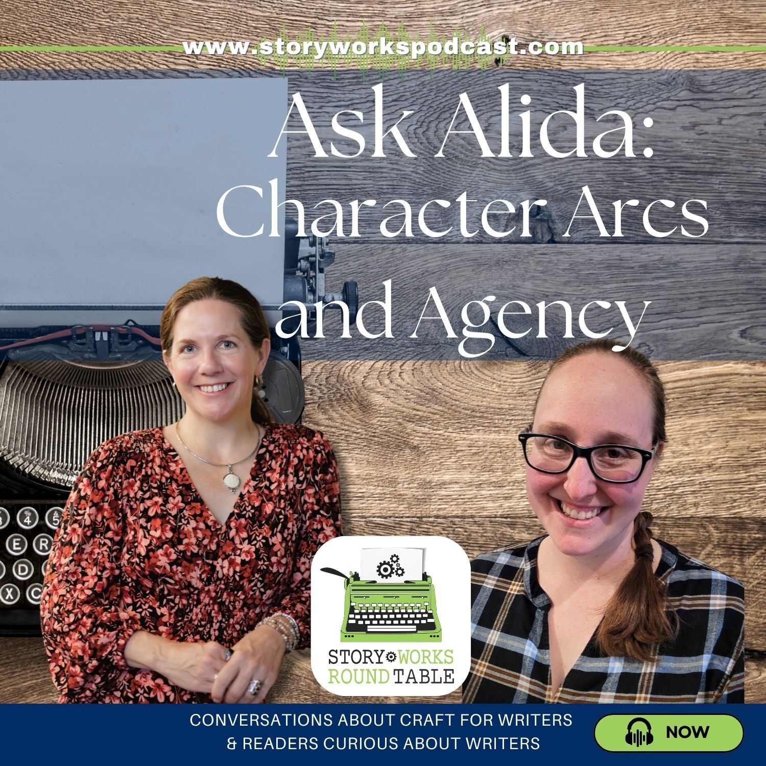 Alida Winternheimer & Catherine Lyon, authors, stand before a bookcase full of books. 